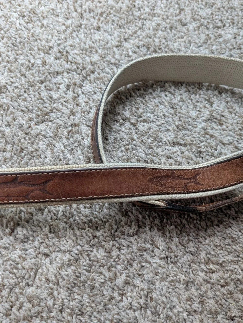 Vtg‎ Reef Rider Brown Leather Swordfish-Embossed Men’s Belt Sz 42 Brass Buckle